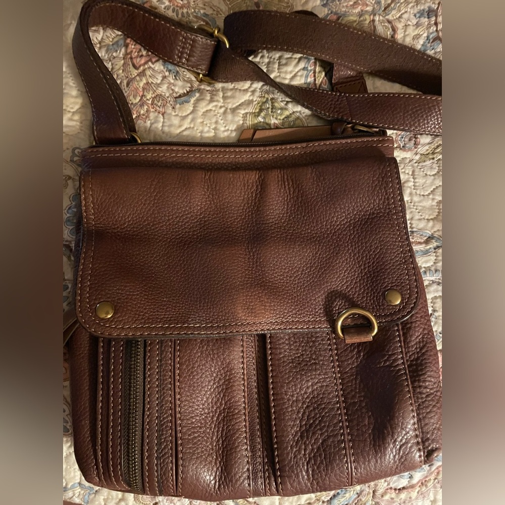 Fossil brown leather crossbody purse